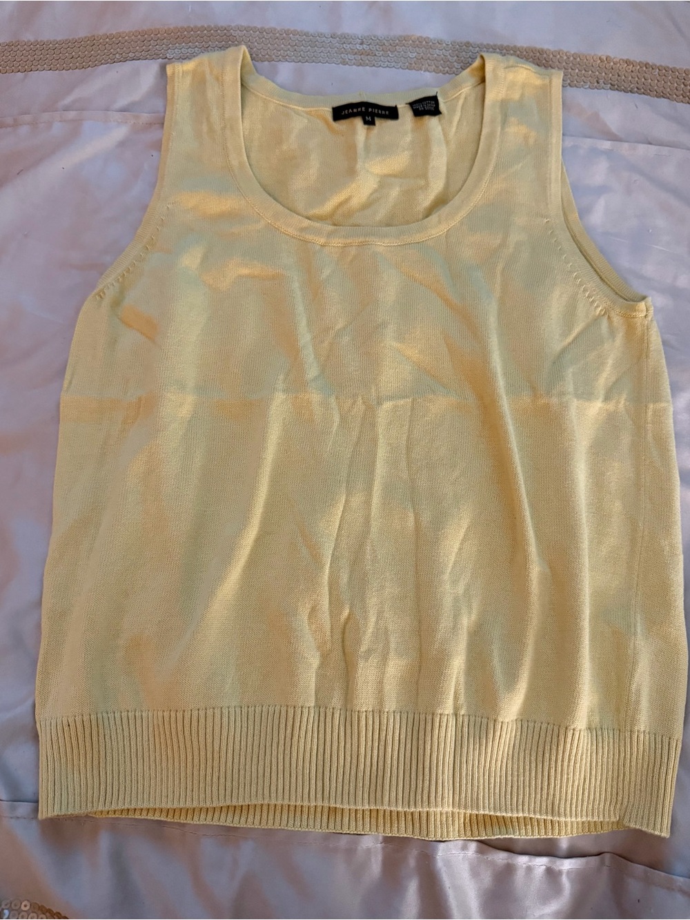 Jeanne Pierre Pale Yellow Sleeveless Cotton Knit Tank